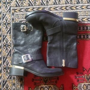 Vince Camuto Black Moto Boots with Gold Accents
